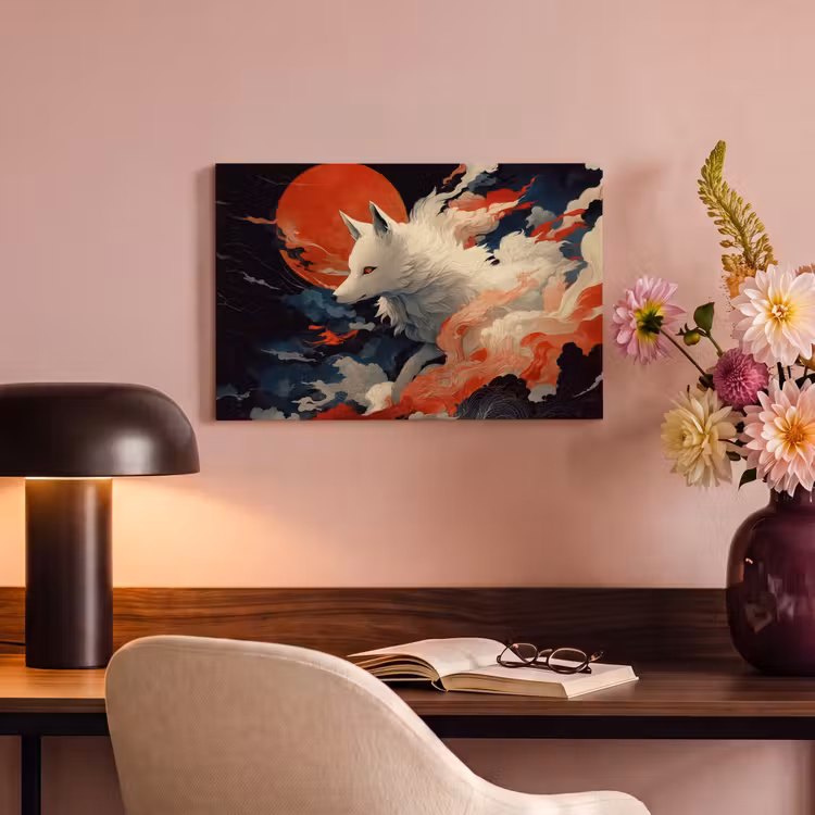 Canvas schilderij - Witte vos - wolken - maan — 4