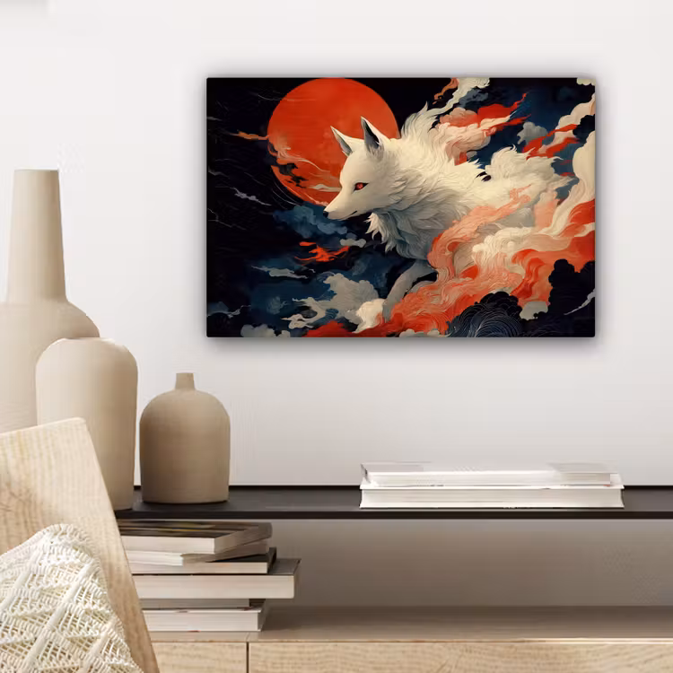 Canvas schilderij - Witte vos - wolken - maan — 5