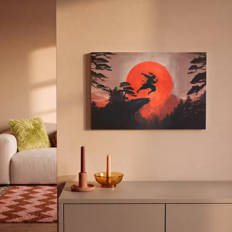 Canvas schilderij - Zon - Krijger - Bomen - Bergen — 2