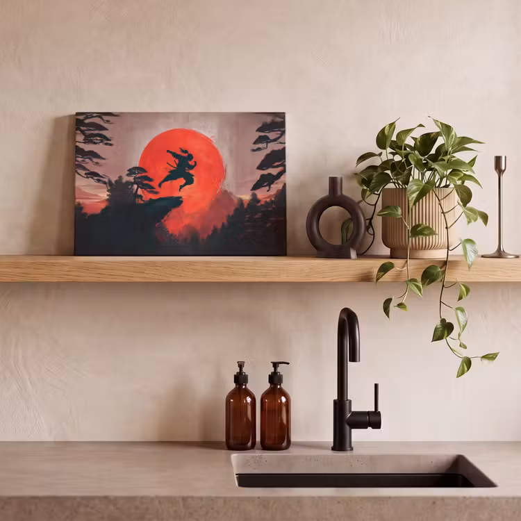 Canvas schilderij - Zon - Krijger - Bomen - Bergen — 3