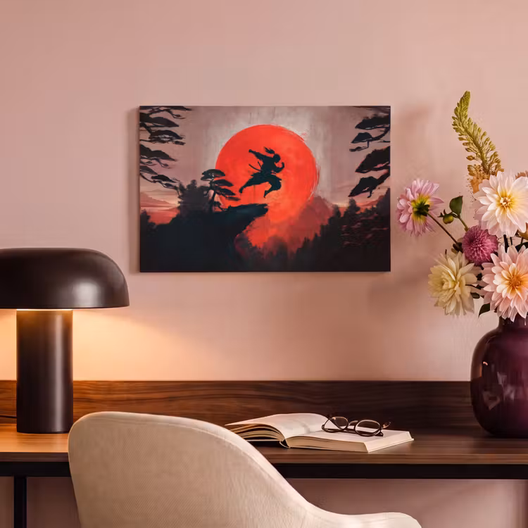 Canvas schilderij - Zon - Krijger - Bomen - Bergen — 4