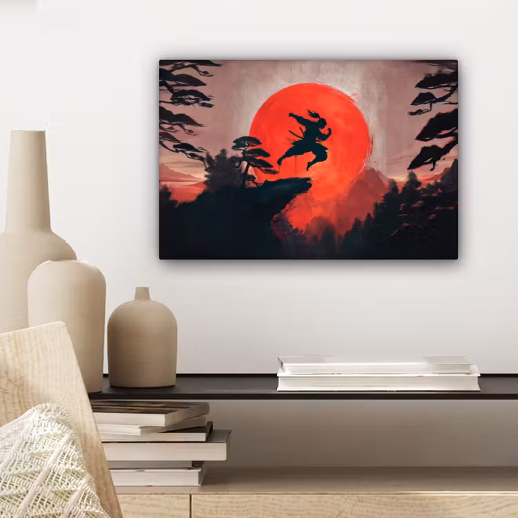 Canvas schilderij - Zon - Krijger - Bomen - Bergen — 5