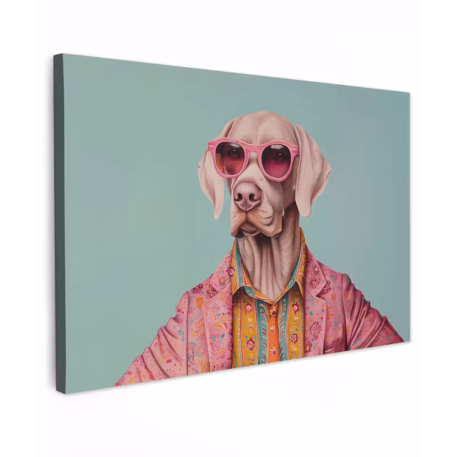 Canvas schilderij - Hond - Overhemd - Bloemen - Bril — 1