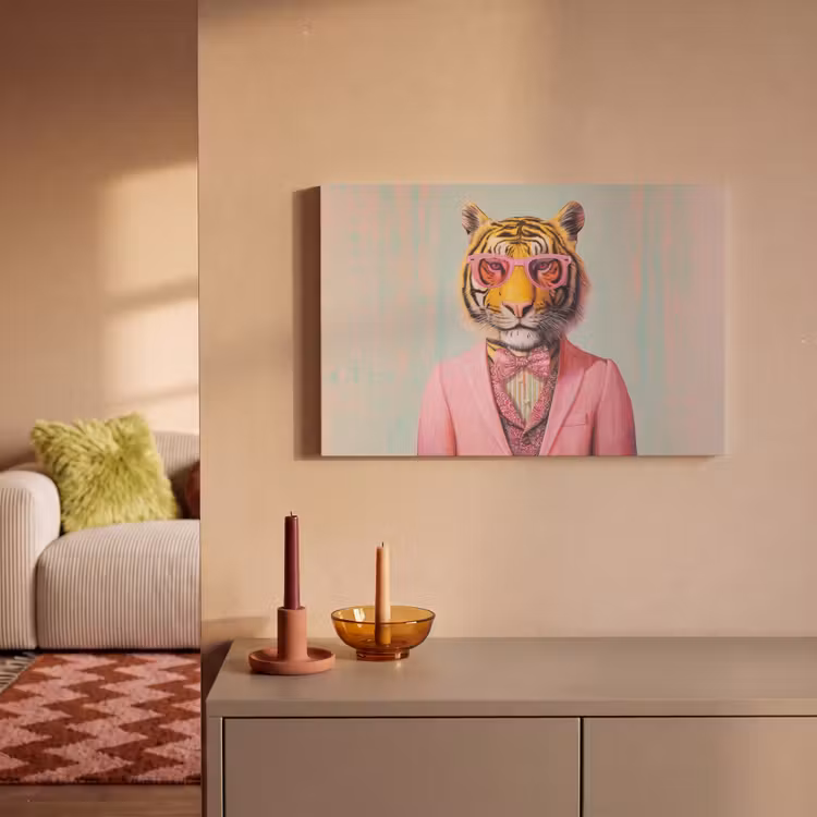 Canvas schilderij - Tijger - Strik - Jasje - Roze — 2