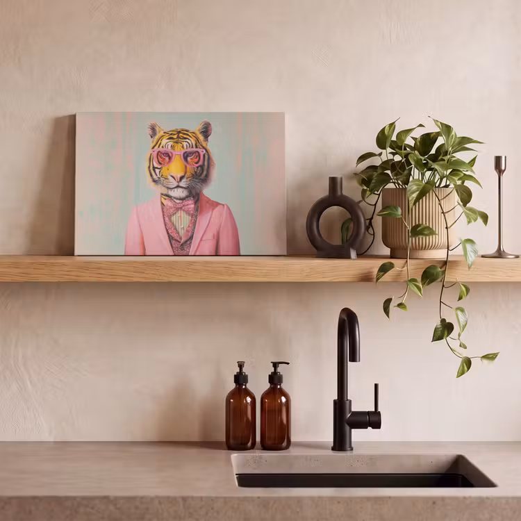Canvas schilderij - Tijger - Strik - Jasje - Roze — 3