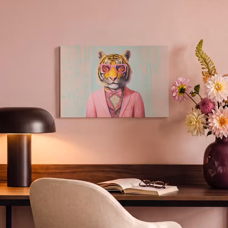 Canvas schilderij - Tijger - Strik - Jasje - Roze — 4