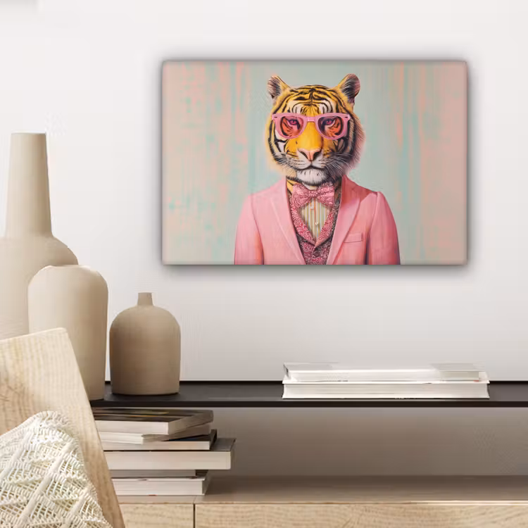 Canvas schilderij - Tijger - Strik - Jasje - Roze — 5