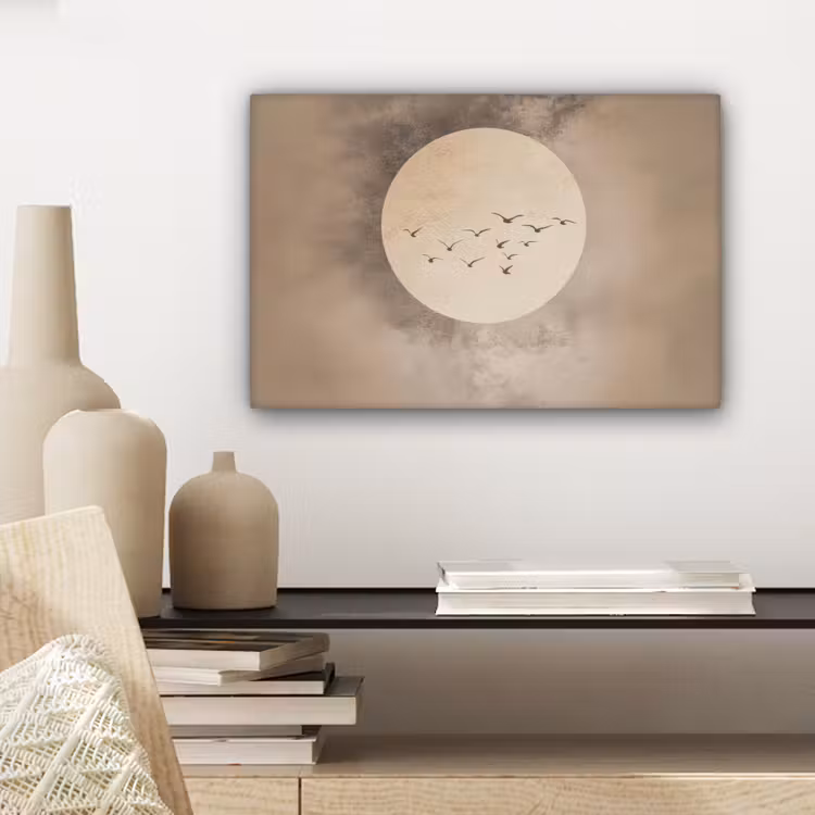 Canvas schilderij - Vogel - Beige - Japandi — 5
