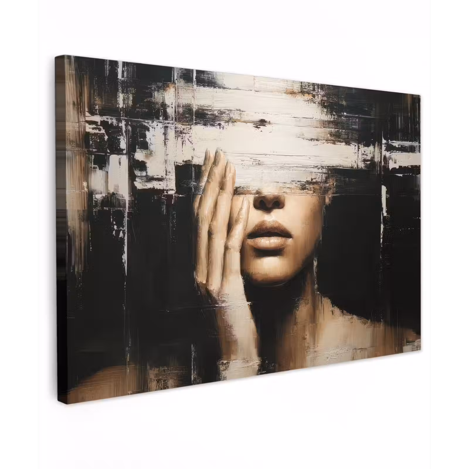 Canvas schilderij - Hand - Gezicht - Strepen - Abstract — 1