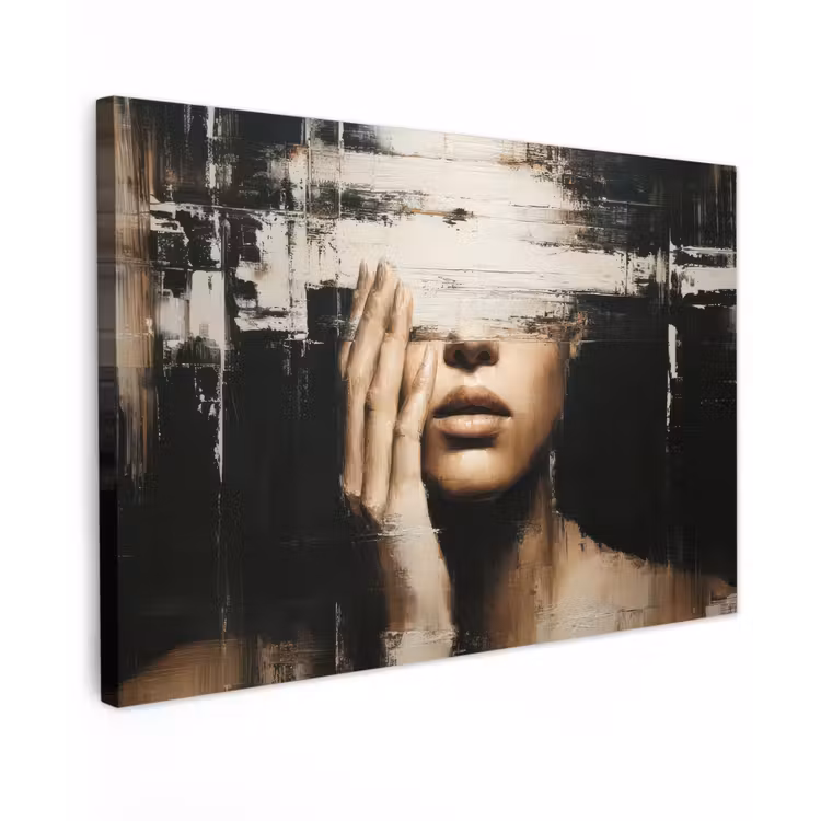 Canvas schilderij - Hand - Gezicht - Strepen - Abstract — 1