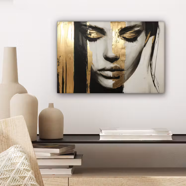 Canvas schilderij - Ogen - Gezicht - Goud - Strepen — 5