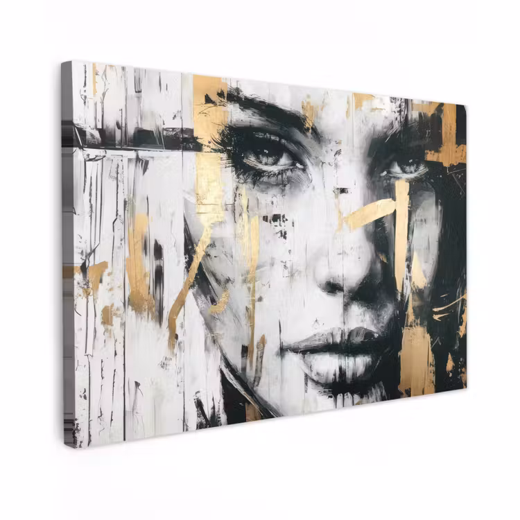 Canvas schilderij - Portret - Vrouw - Penseelstreken - Goud — 1