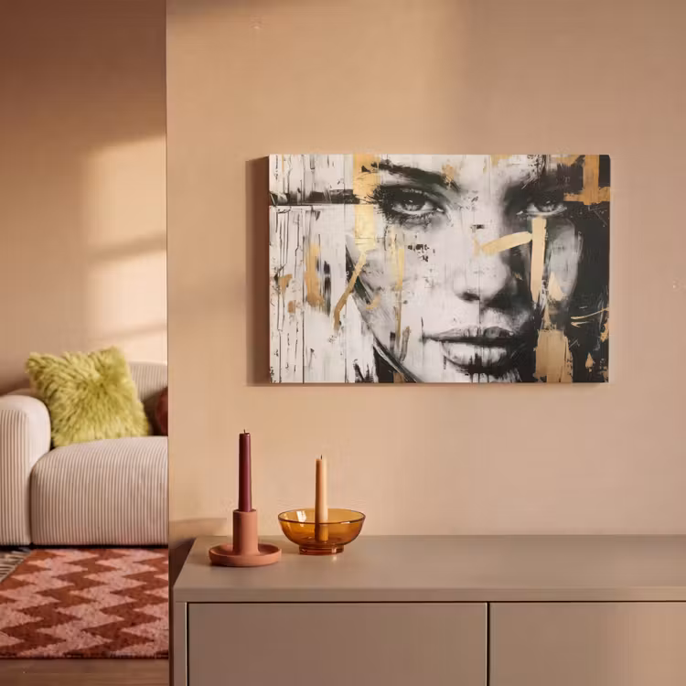 Canvas schilderij - Portret - Vrouw - Penseelstreken - Goud — 2