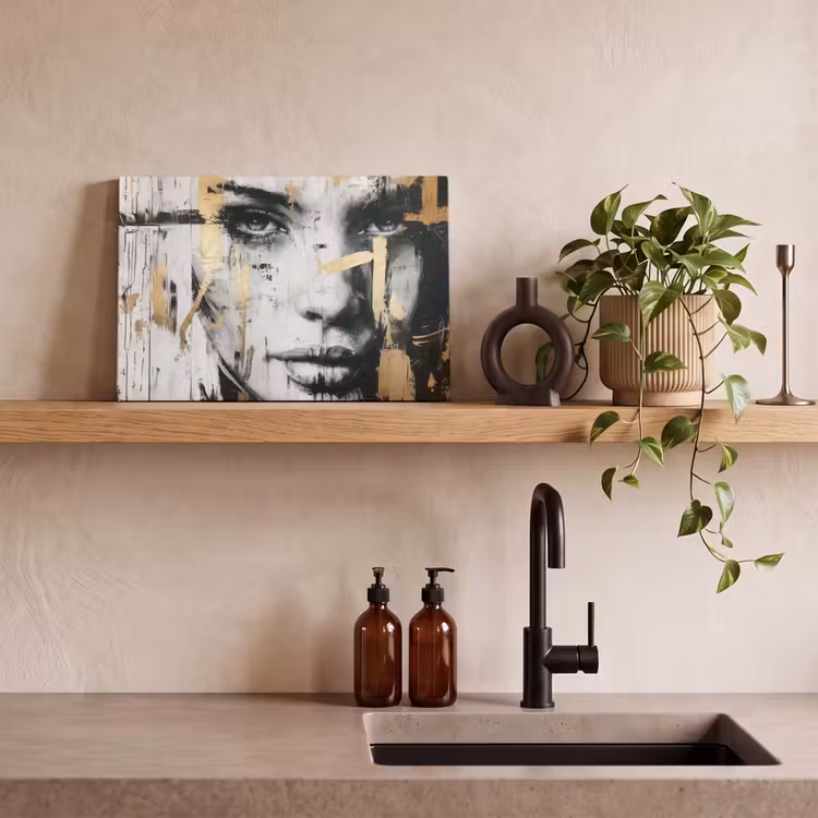 Canvas schilderij - Portret - Vrouw - Penseelstreken - Goud — 3
