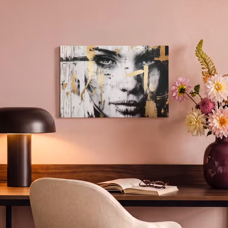 Canvas schilderij - Portret - Vrouw - Penseelstreken - Goud — 4