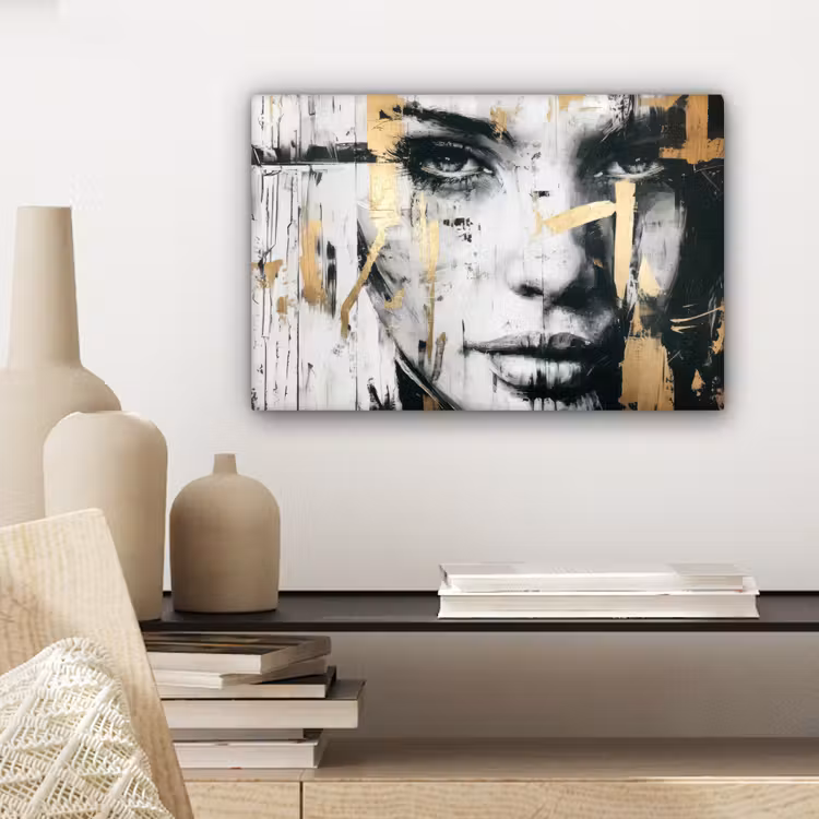 Canvas schilderij - Portret - Vrouw - Penseelstreken - Goud — 5
