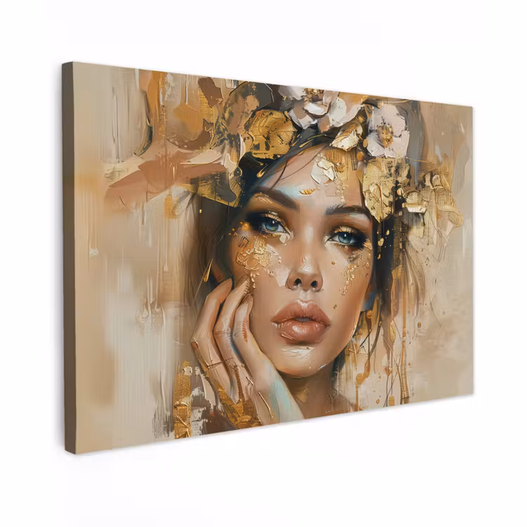 Canvas schilderij - Vrouw - Bloemen - Goud - Portret — 1