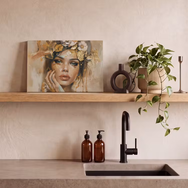 Canvas schilderij - Vrouw - Bloemen - Goud - Portret — 3