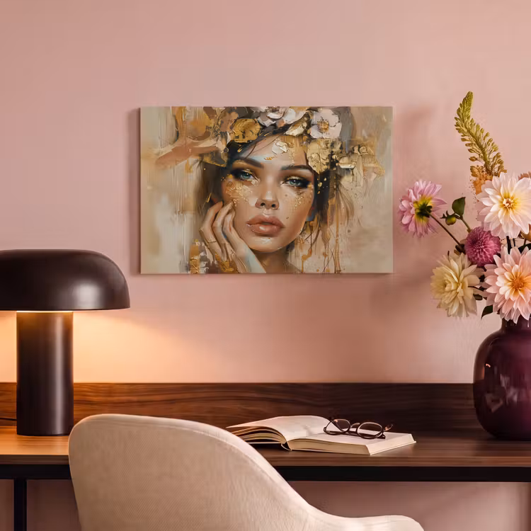 Canvas schilderij - Vrouw - Bloemen - Goud - Portret — 4