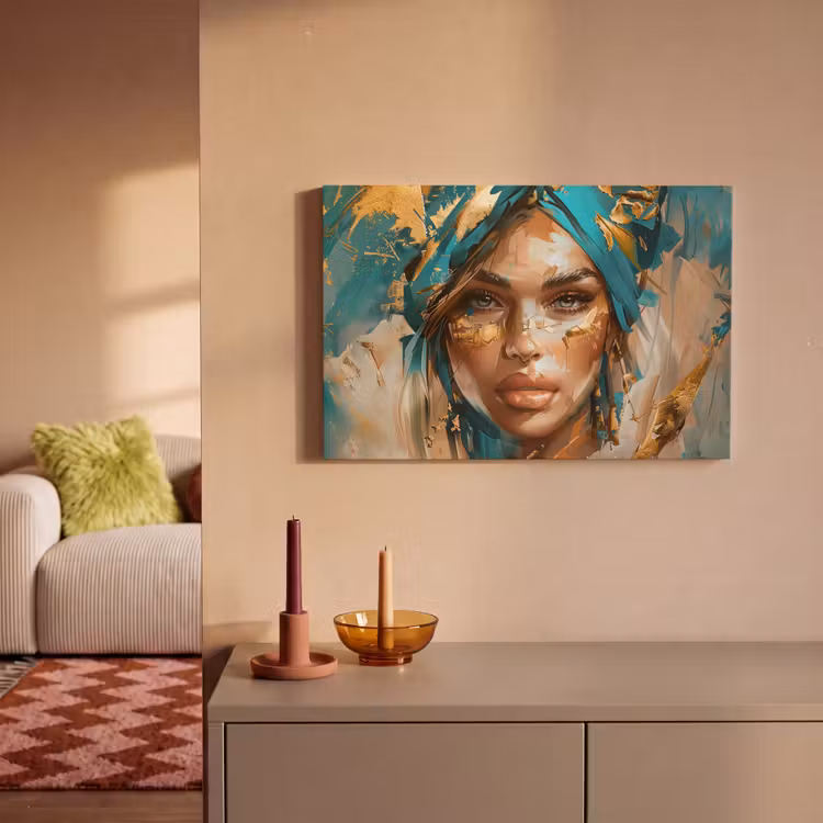 Canvas schilderij - Vrouw - Portret - Goud - Luxe - Blauw — 2