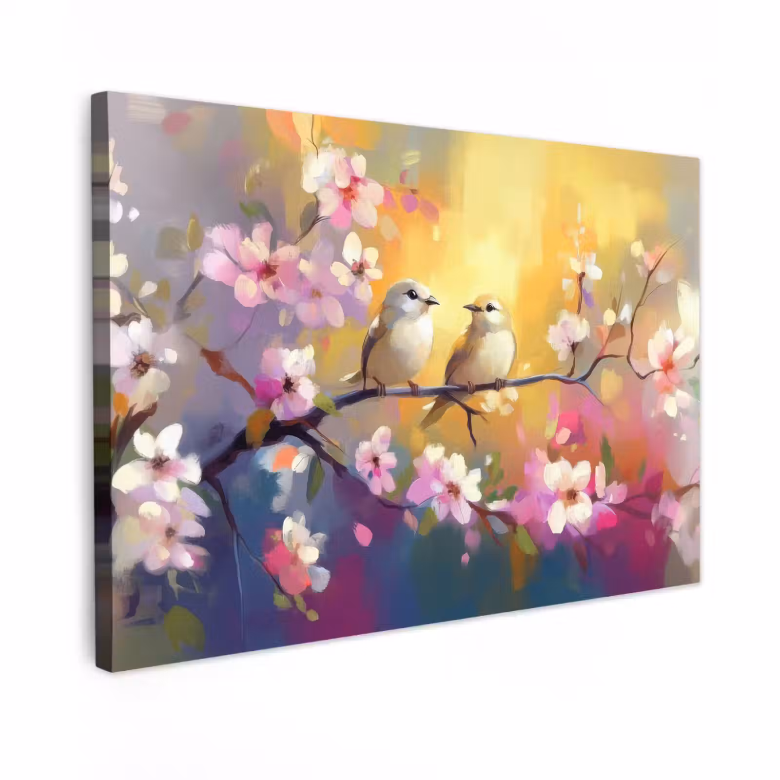 Canvas schilderij - Vogels - Bloemen - Roze — 1