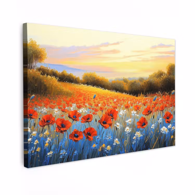 Canvas schilderij - Klaproos - Bloemenveld - Kleurrijk — 1
