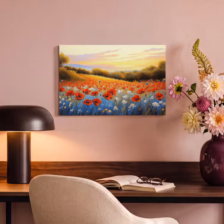 Canvas schilderij - Klaproos - Bloemenveld - Kleurrijk — 4