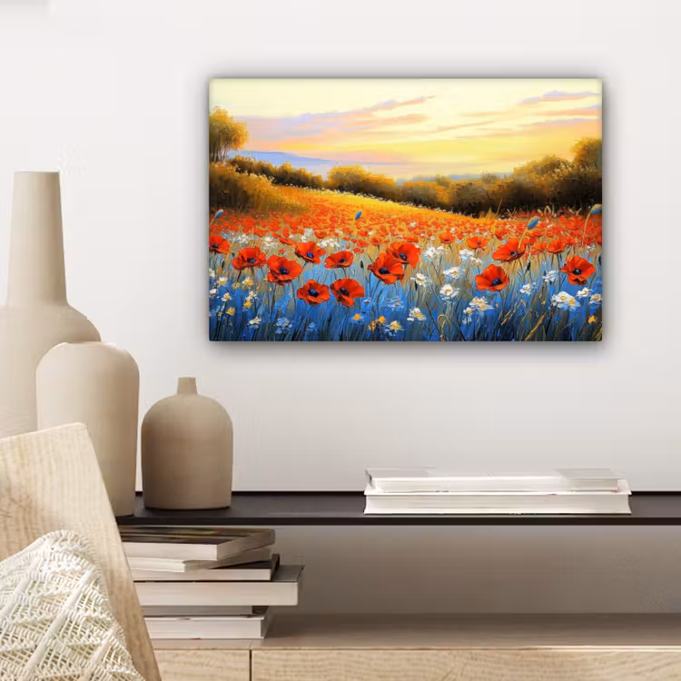 Canvas schilderij - Klaproos - Bloemenveld - Kleurrijk — 5