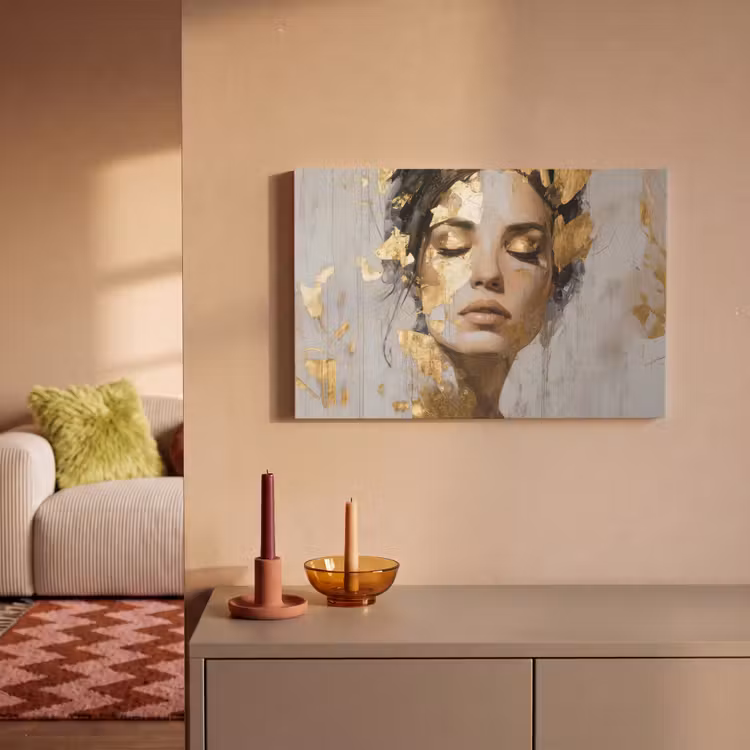 Canvas schilderij - Sierlijk - Vrouw - Goud - Ogen — 2