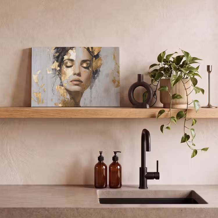 Canvas schilderij - Sierlijk - Vrouw - Goud - Ogen — 3