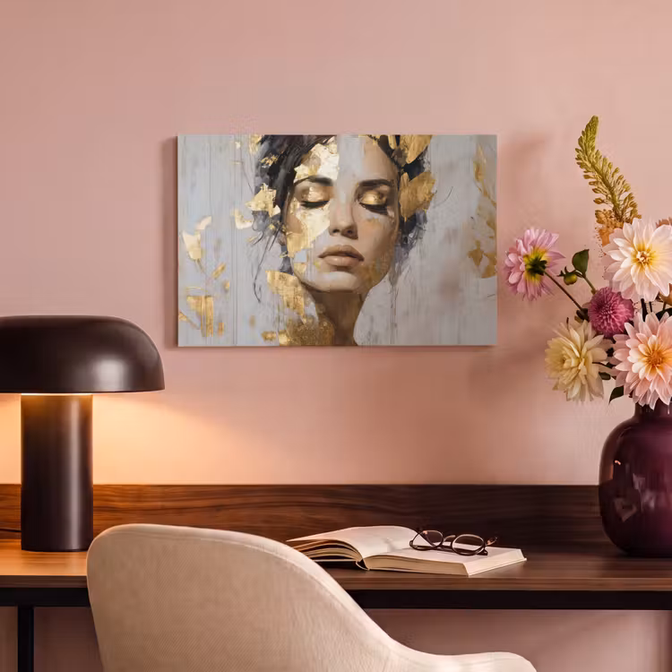 Canvas schilderij - Sierlijk - Vrouw - Goud - Ogen — 4