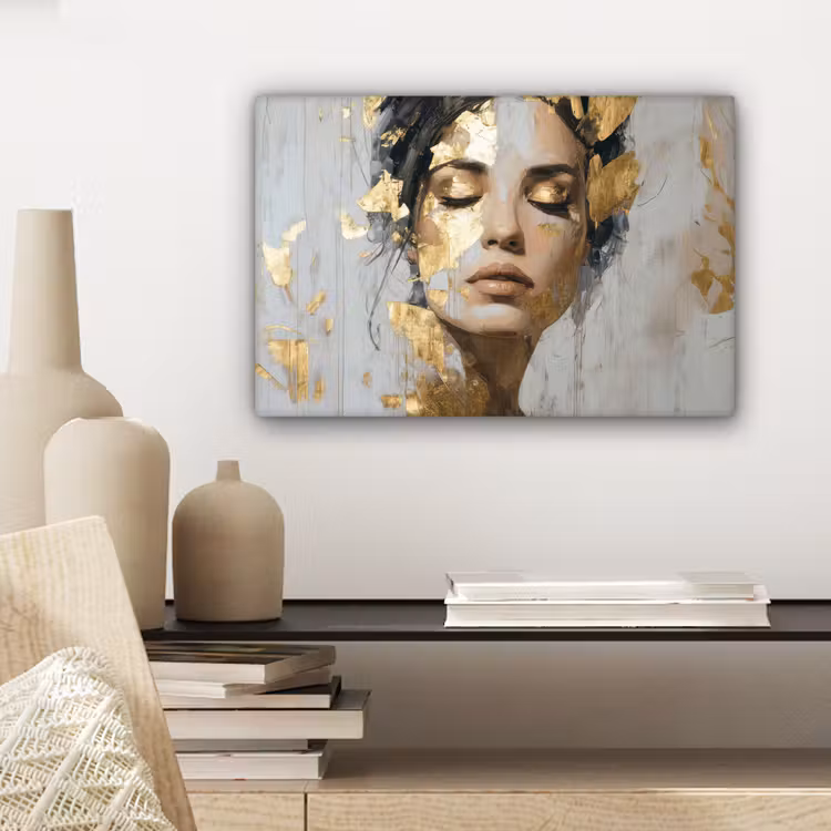 Canvas schilderij - Sierlijk - Vrouw - Goud - Ogen — 5