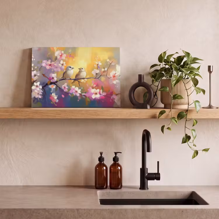 Canvas schilderij - Vogels - Bloemen - Roze — 3