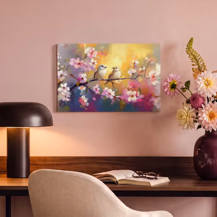 Canvas schilderij - Vogels - Bloemen - Roze — 4