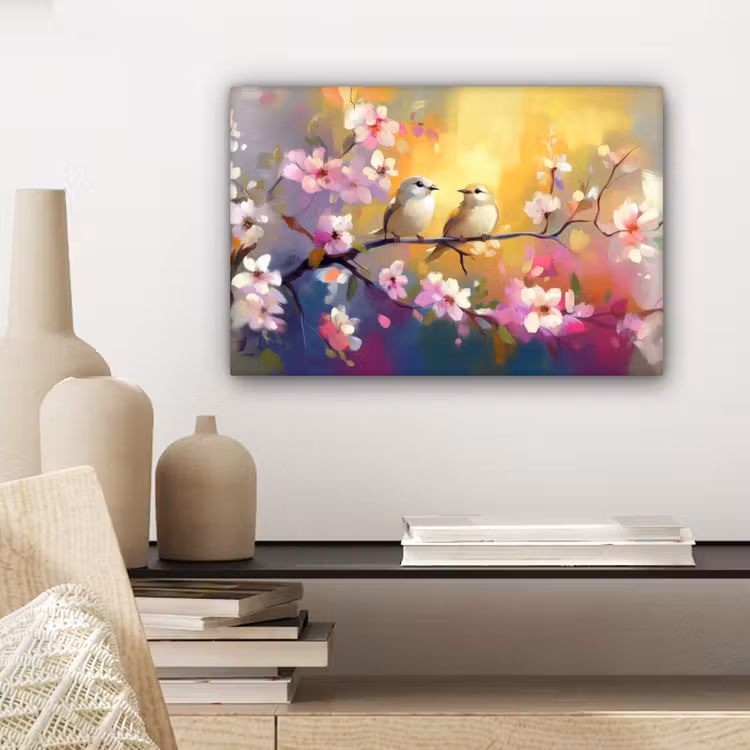 Canvas schilderij - Vogels - Bloemen - Roze — 5