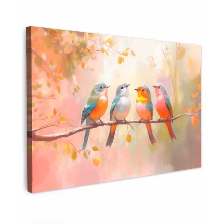 Canvas schilderij - Vogels - Kleurrijk - Tak — 1