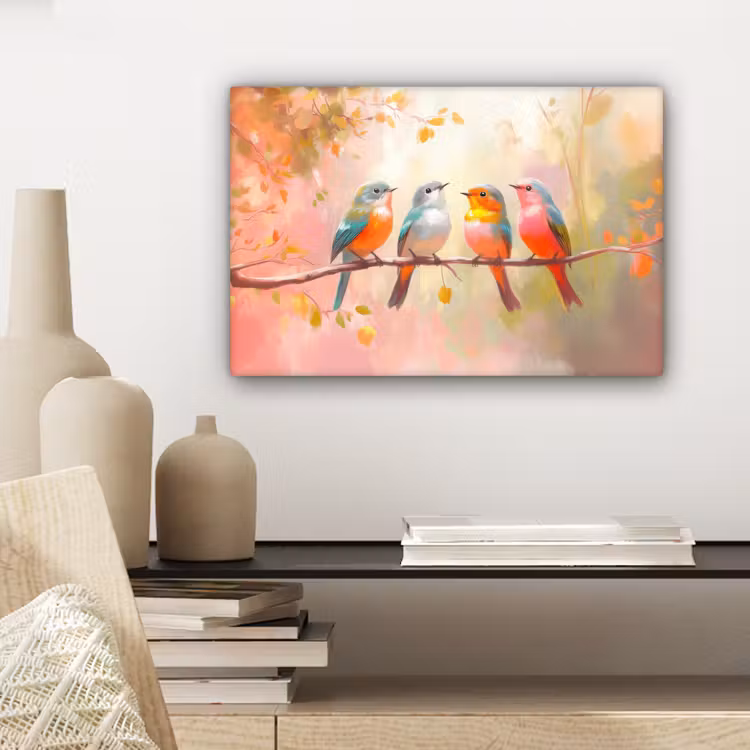 Canvas schilderij - Vogels - Kleurrijk - Tak — 5