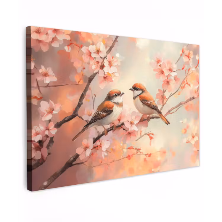 Canvas schilderij - Vogels - Romantic - Bloesemtak — 1