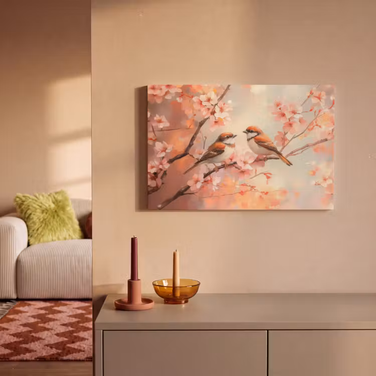 Canvas schilderij - Vogels - Romantic - Bloesemtak — 2