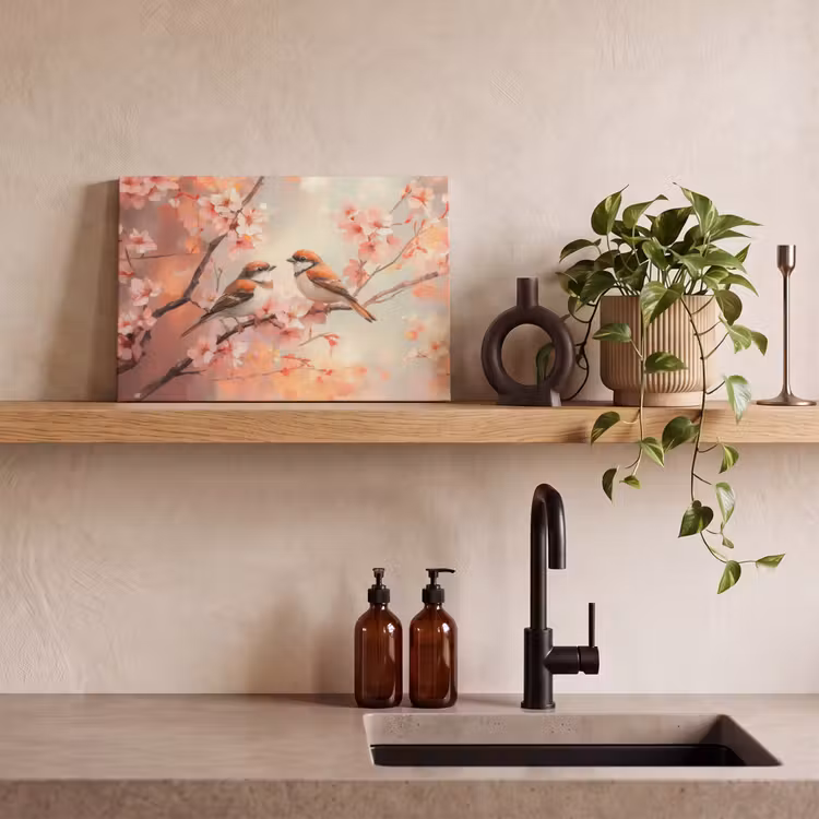 Canvas schilderij - Vogels - Romantic - Bloesemtak — 3