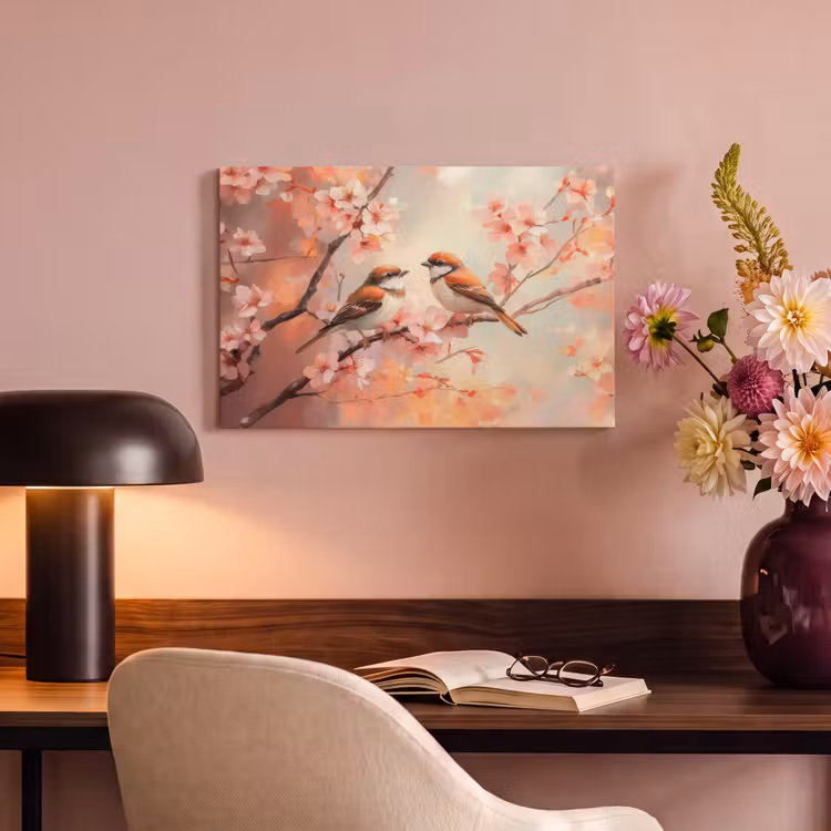 Canvas schilderij - Vogels - Romantic - Bloesemtak — 4