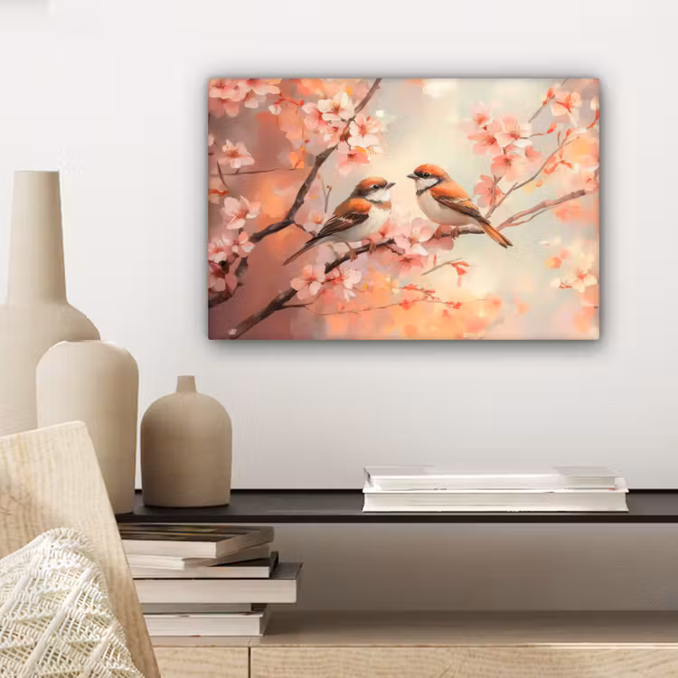 Canvas schilderij - Vogels - Romantic - Bloesemtak — 5