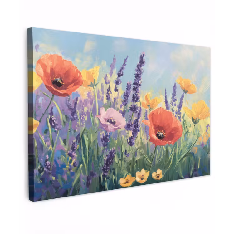 Canvas schilderij - Weide - Bloemen - Kleurrijk — 1