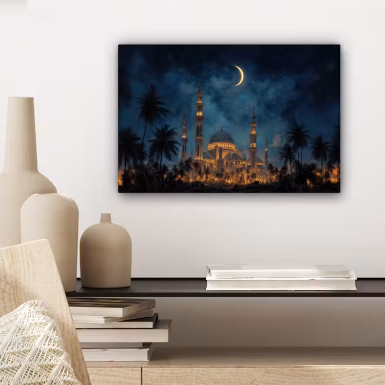 Canvas schilderij - Sterrenhemel - Maan - Palmbomen - Moskee — 5