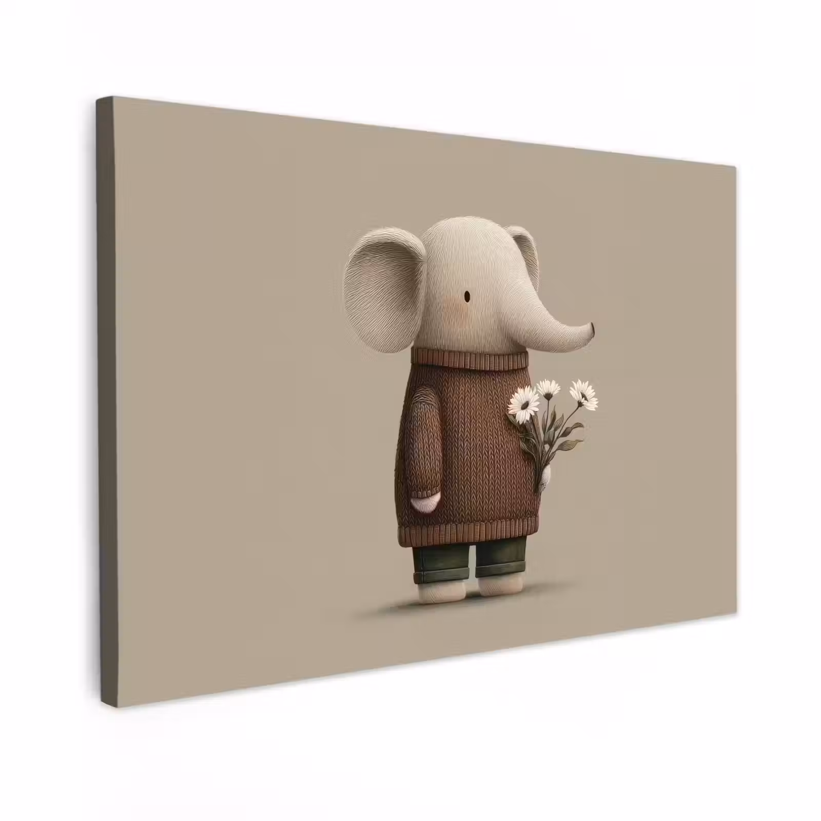 Canvas schilderij - Olifant - Witte bloemen - Kindvriendelijk — 1