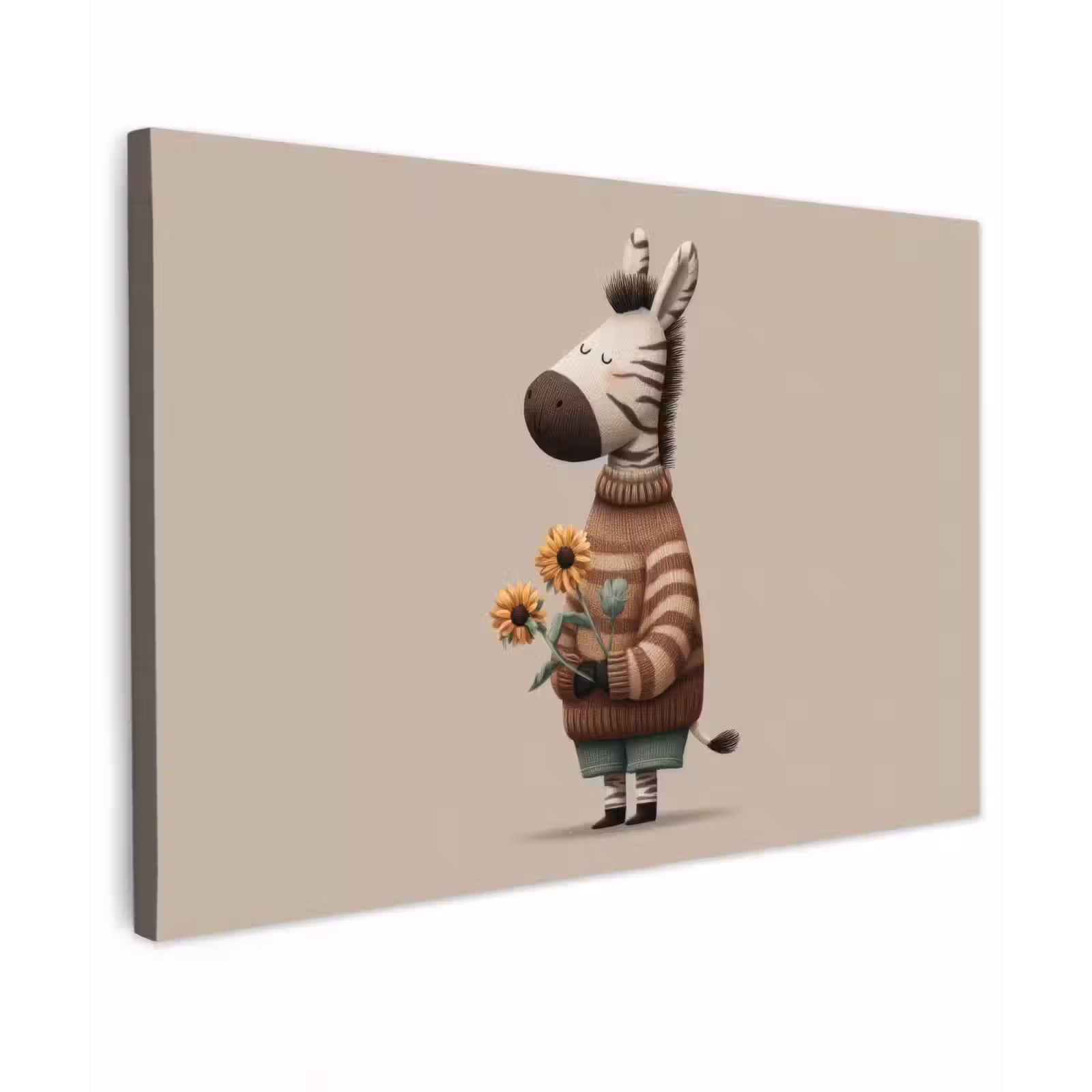 Canvas schilderij - Zebra - Zonnebloemen - Warm — 1