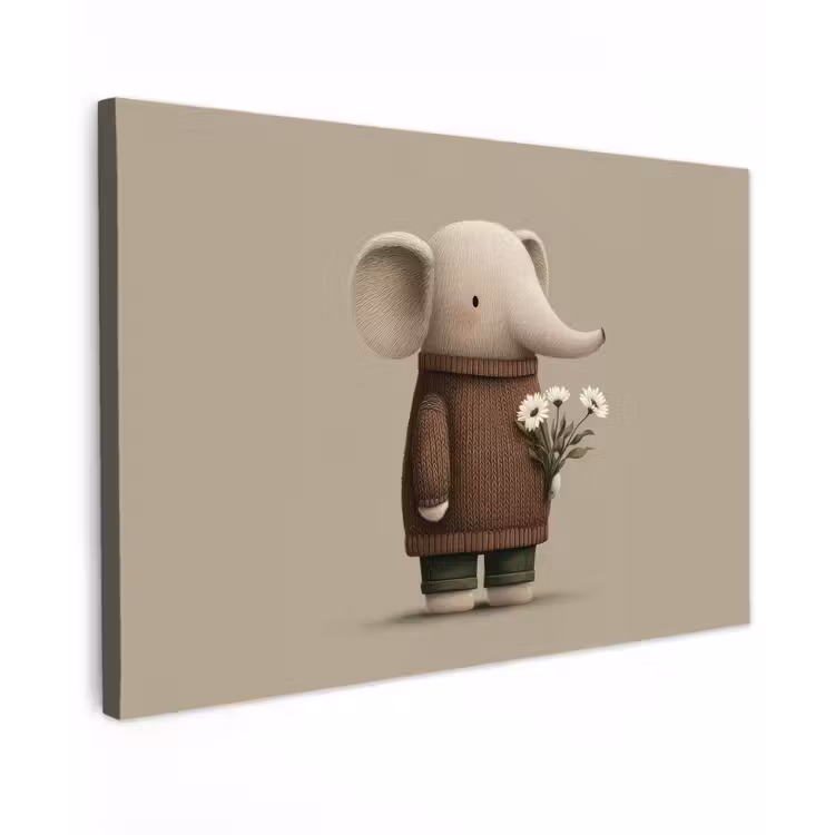 Canvas schilderij - Olifant - Witte bloemen - Kindvriendelijk — 1