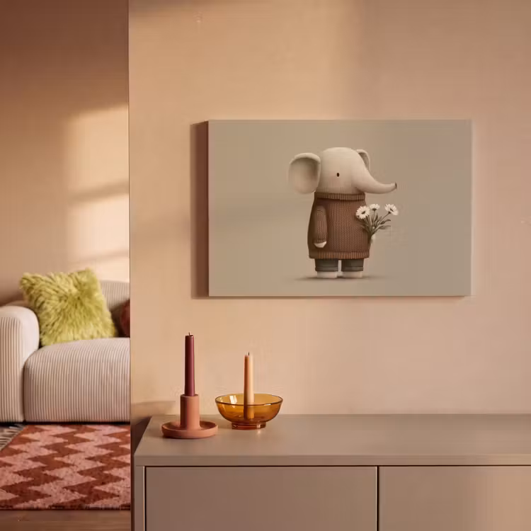 Canvas schilderij - Olifant - Witte bloemen - Kindvriendelijk — 2