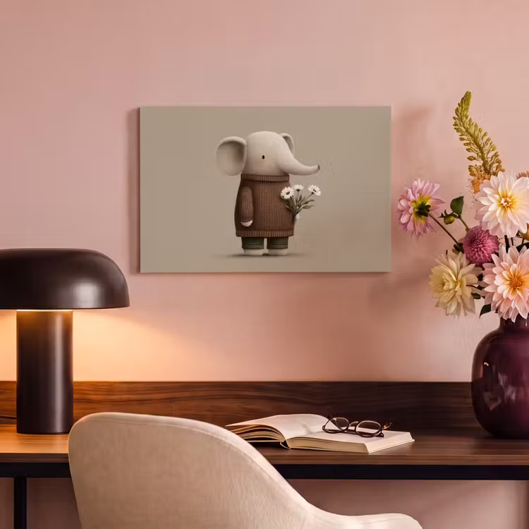 Canvas schilderij - Olifant - Witte bloemen - Kindvriendelijk — 4