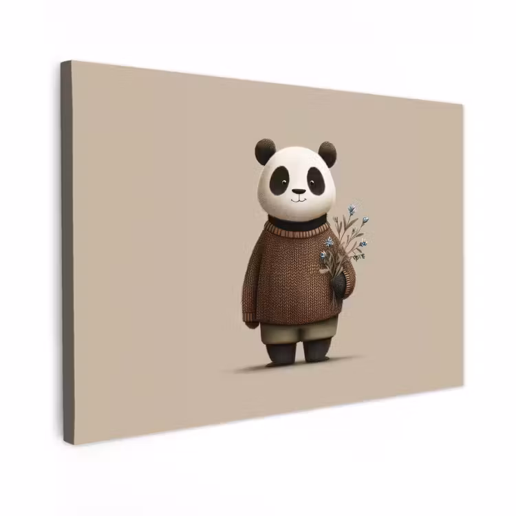 Canvas schilderij - Panda - Blauwe bloemen - Zachtheid — 1